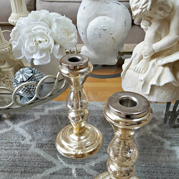 NEW! MERCURY Glass CANDLE HOLDERS SET/2 - Picture 2 of 3